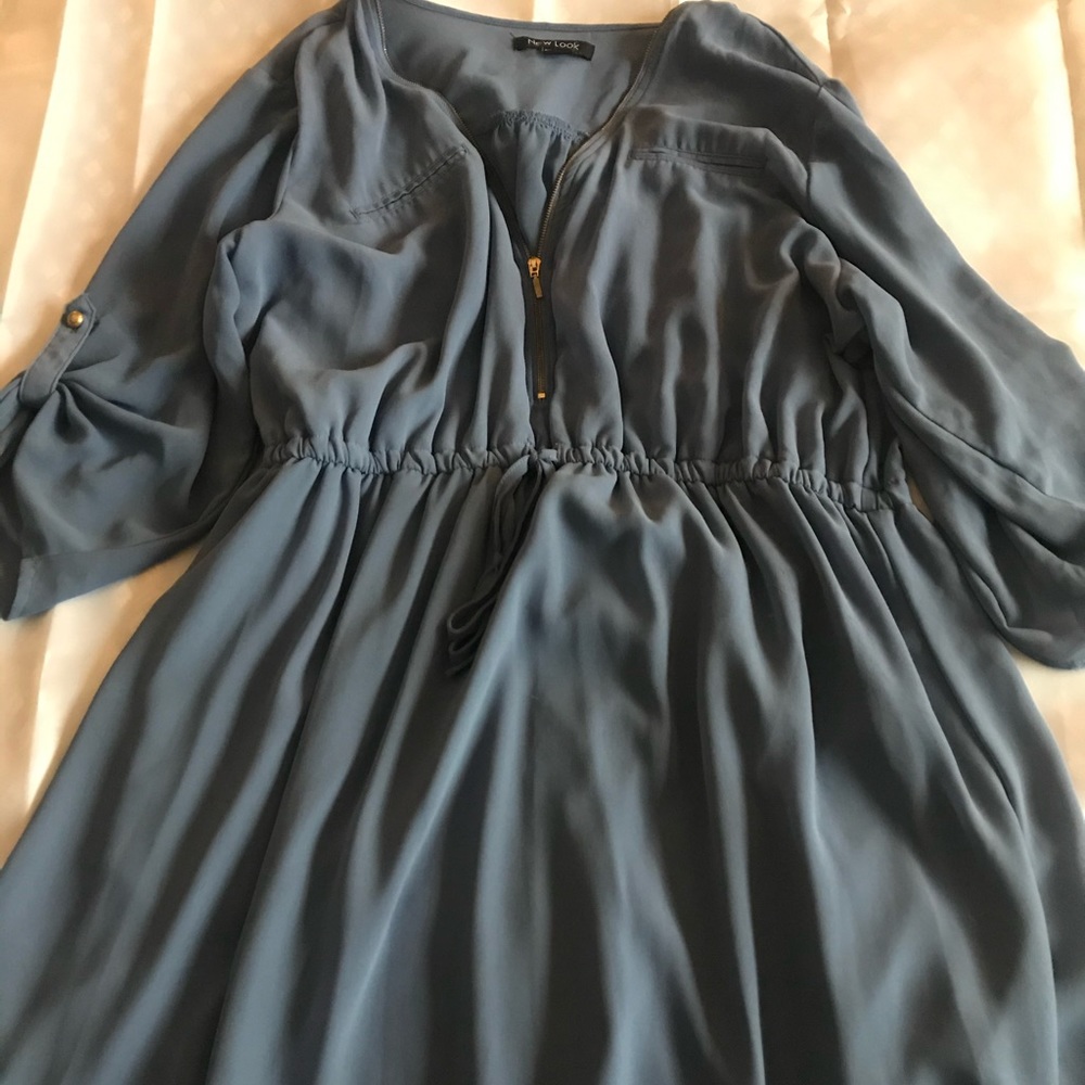 Blue-gray drawstring waist dress
